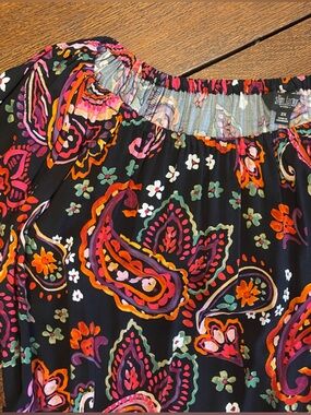 Black Paisley Print peasant blouse - Vibrant Pink & Orange Accents